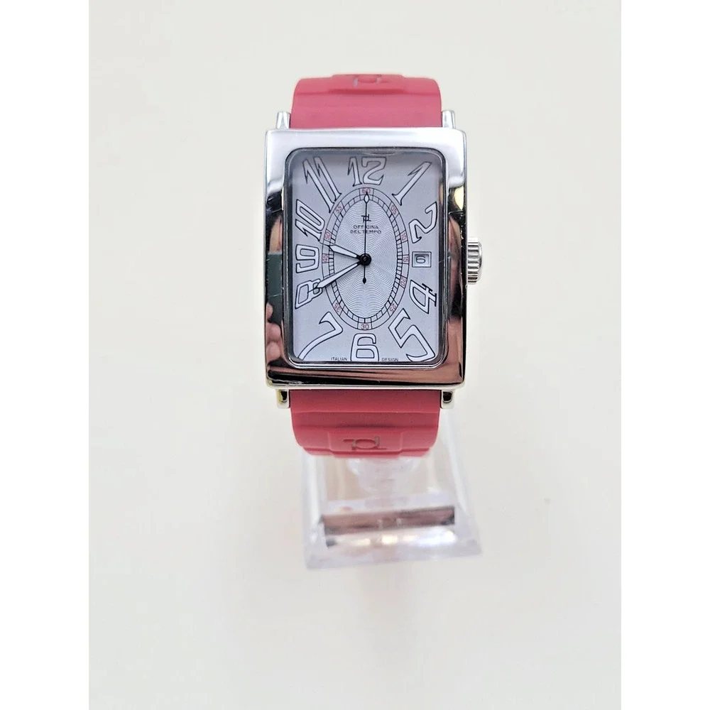 Officina Del Tempo OT1029 Wristwatch Stainless Steel Red Rubber Strap Modern